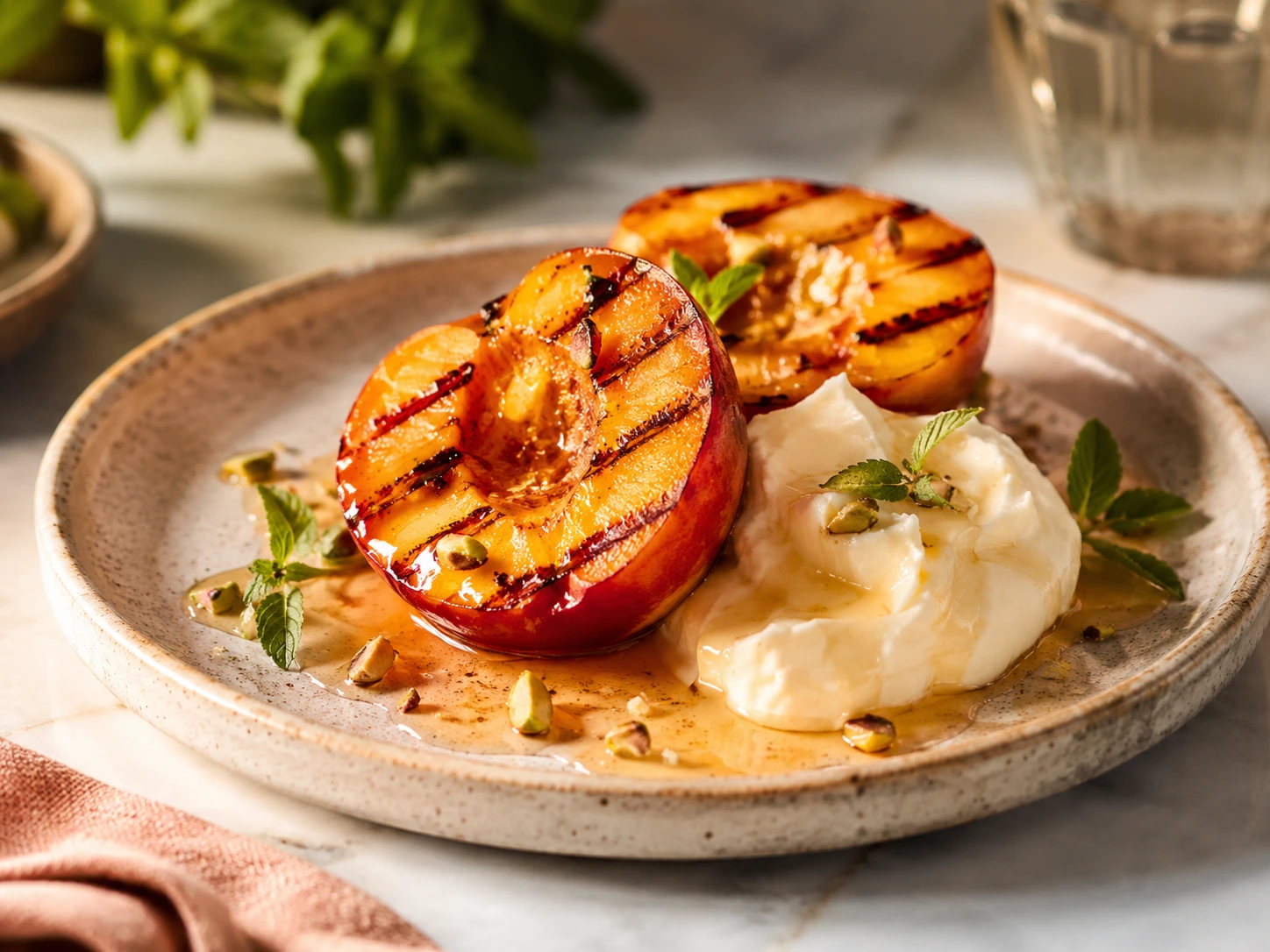 Grillet nektarin med honning og mascarpone